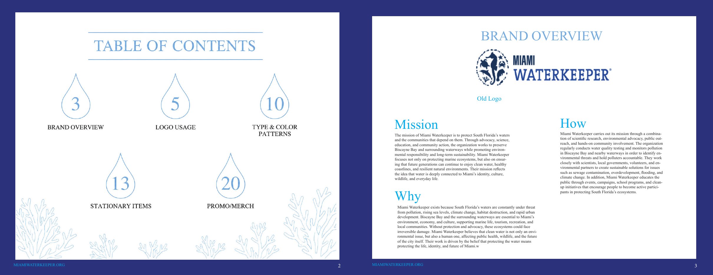 Miami Waterkeeper brand book — spread